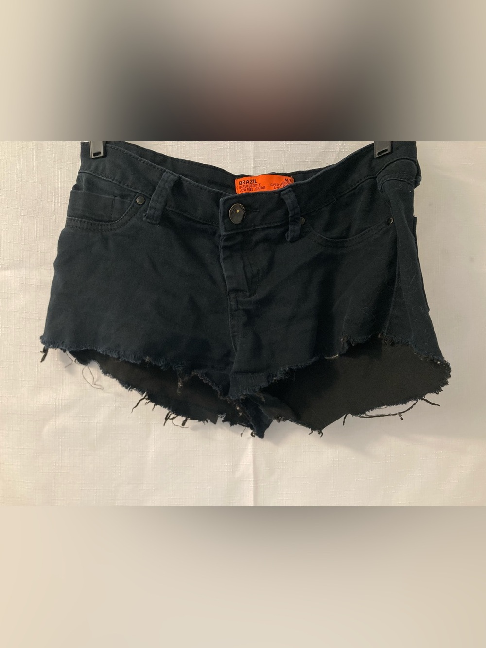 Brazil Black Low Rise Frayed Denim Jean Shorts Y2K Size